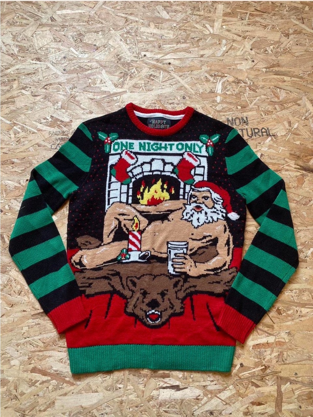 Urban Heritage Men's Funny ‘One Night Only' Crewneck Sweater - Green/Red/Black